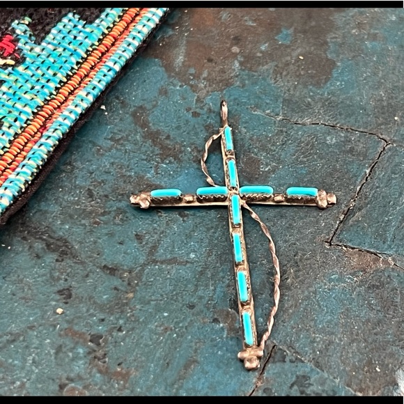 Vintage Native American Sterling Silver Turquoise Pendant - Picture 2 of 10